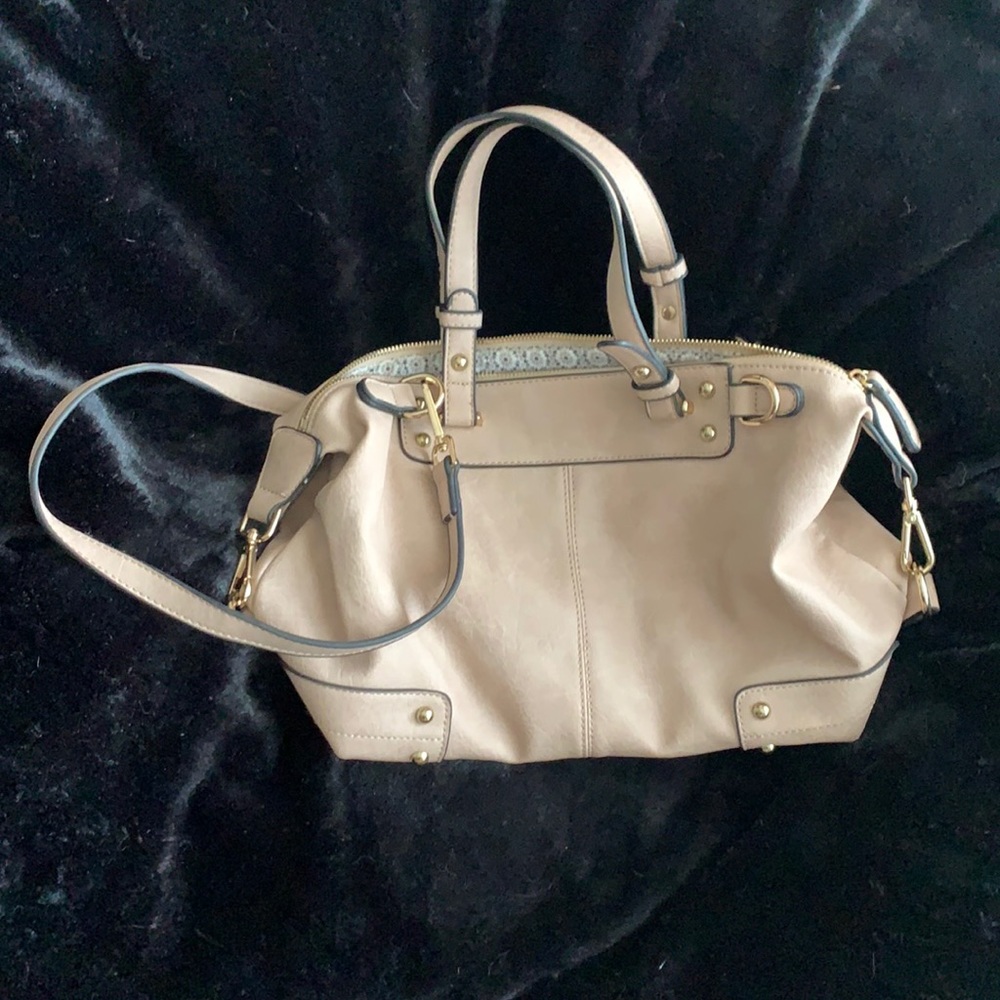 Classic Beige Leather Satchel with Detachable Strap
